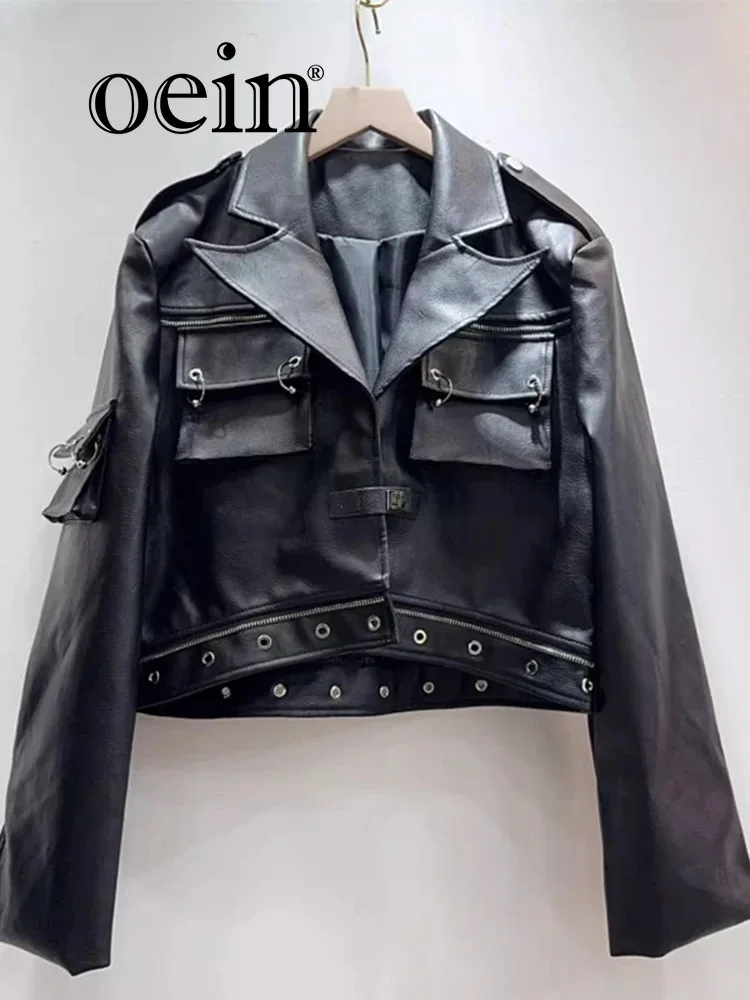 

[oein] 2024 Autumn European Goods Metal Ring Buckle Short Leather Jacket Women's New Workwear Motorcycle Style Explosive