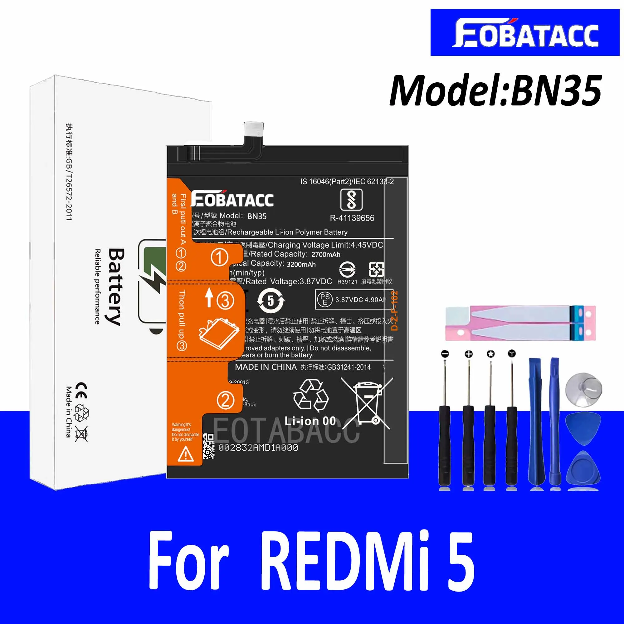 

EOTABACC 100% New Original Battery BN35 For XIAOMI REDMi 5 Battery +Tools