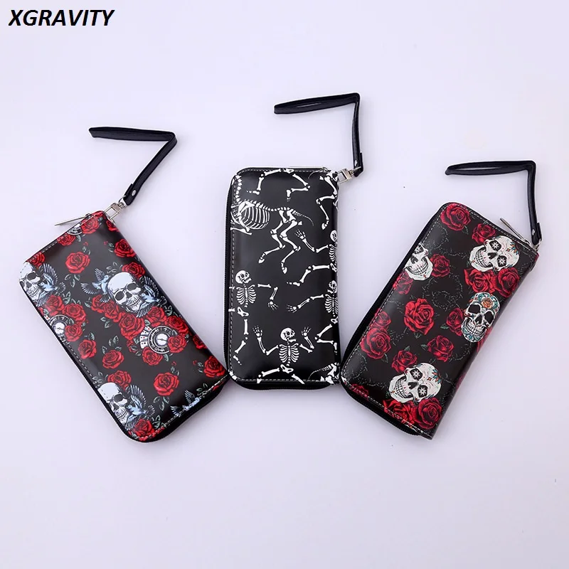 New Unisex Vintage Punk Women Wallets Female Coin Purse Long Wallet Skull Purses Man Hot Ghost Purse Card Holder Purse H034