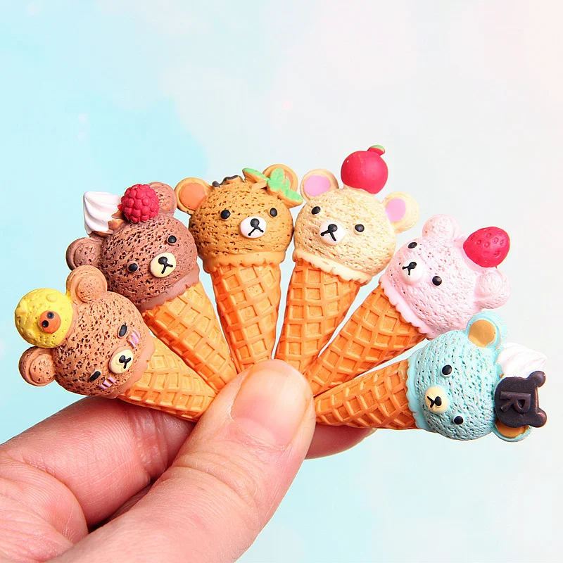 12pcs Cartoon Cute 3D Rilakkumaed Ice Cream Bear DIY Accessory Pendant Jewelry Doll Resin Party Wedding Hairpin Accessories