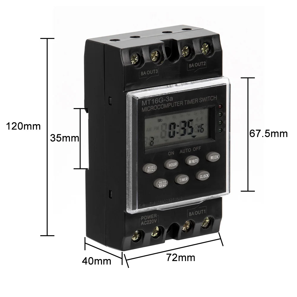 ManHua MT16G-3a Electronic Programmable Time Switch 220VAC 25A 3 Channels Digital Timer Timer Switch Time Relay Din Rail Mount