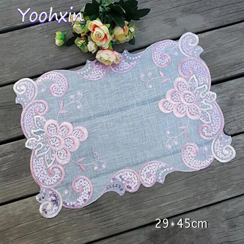 Modern Pink Lace Embroidery Placemat Cup Coaster Mug Kitchen Christmas Dining Table Place Mat Cloth Tea Coffee Doily Dish Pad