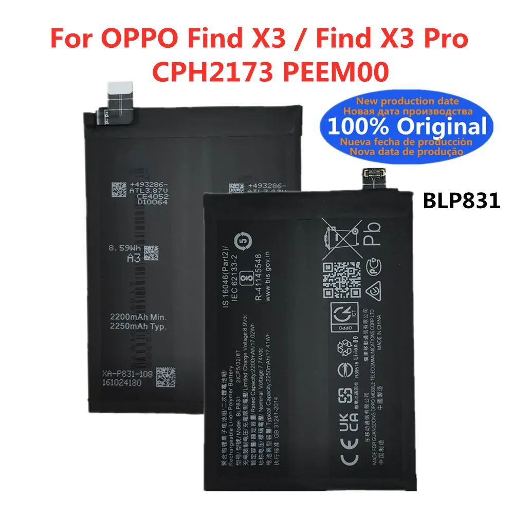 100% Orginal New Battery BLP831 4500mAh For OPPO Find X3 / Find X3 Pro X3Pro CPH2173 PEEM00 Smart Phone Batteries Bateria