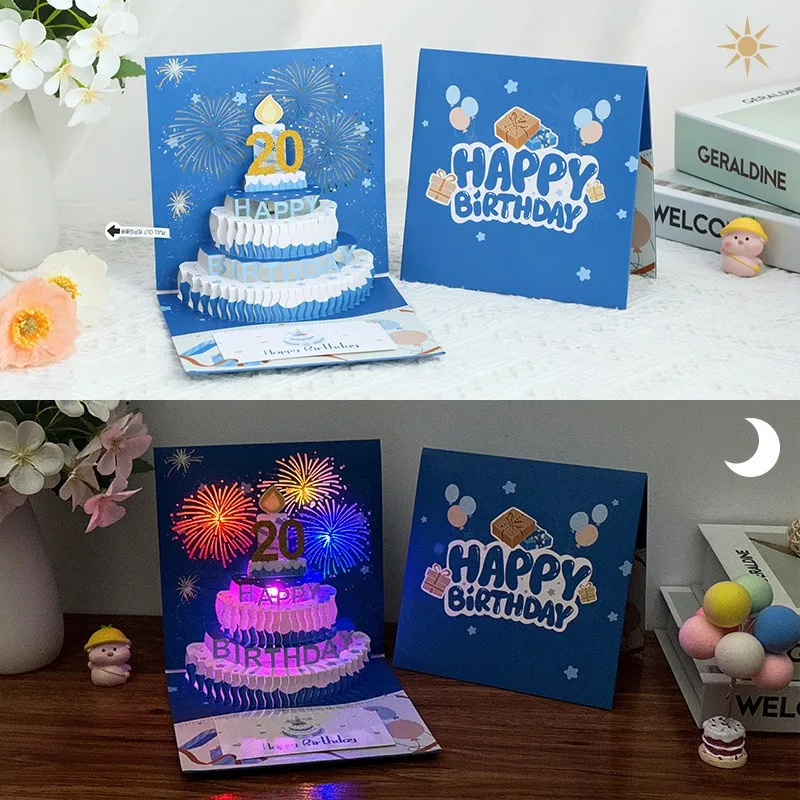 3D Birthday Music Greeting Card With Lights For Gift Music Can't Change