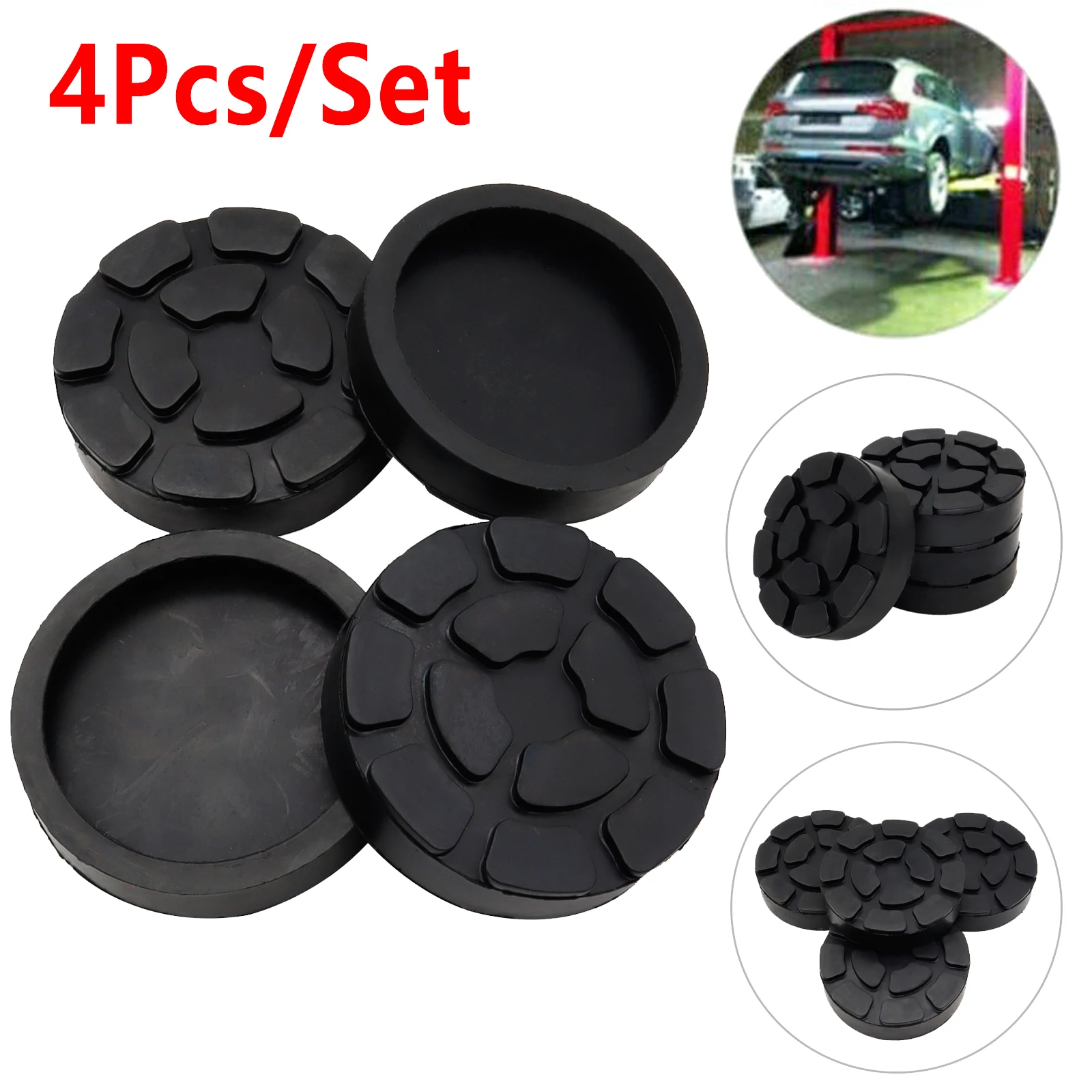 4er-Set Wagenheber-Gummipads 125 mm Durchmesser, Hebegummiadapter für Stützschienen, für Pinch-Weld-Seitenheber, Kfz-2-Säulen-Hebebühnen