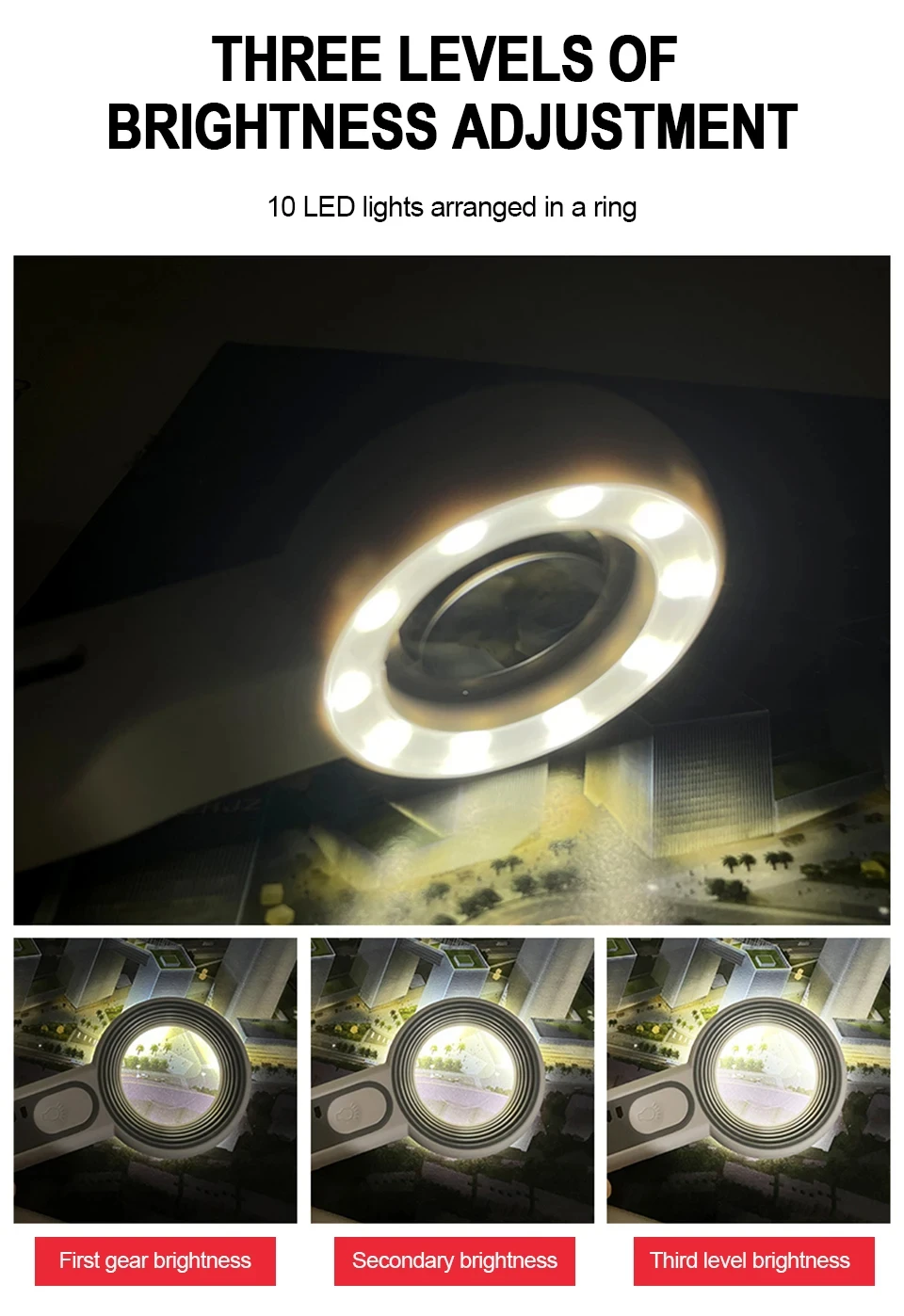Wiederaufladbare Handlupe, 3 Beleuchtungsmodi, beleuchtete Lupe mit LED-Licht für Senioren, Lesereparatur – Detail 15