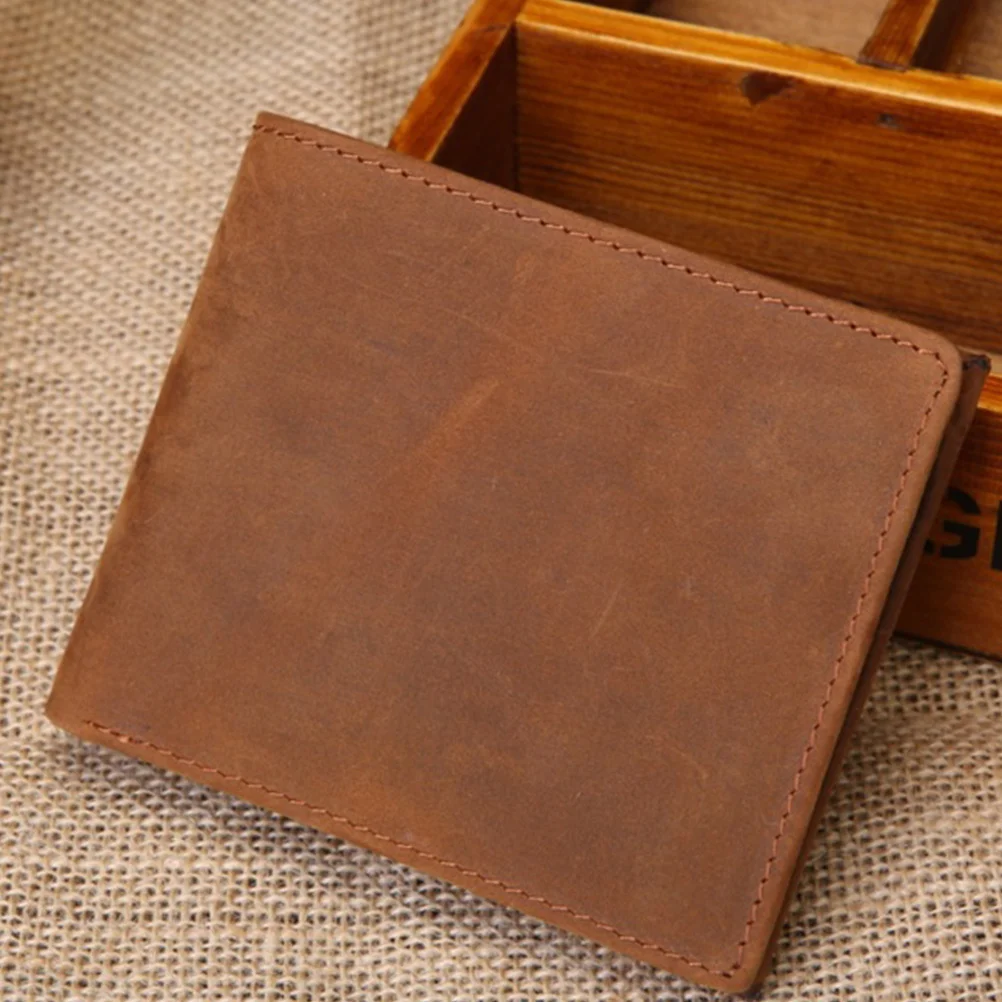 1Pcs Rfid Bifold Cowhide Men Wallet Vintage Style PU Purse Card Holder Cash Storage Male Wallet Man Bifold Purse