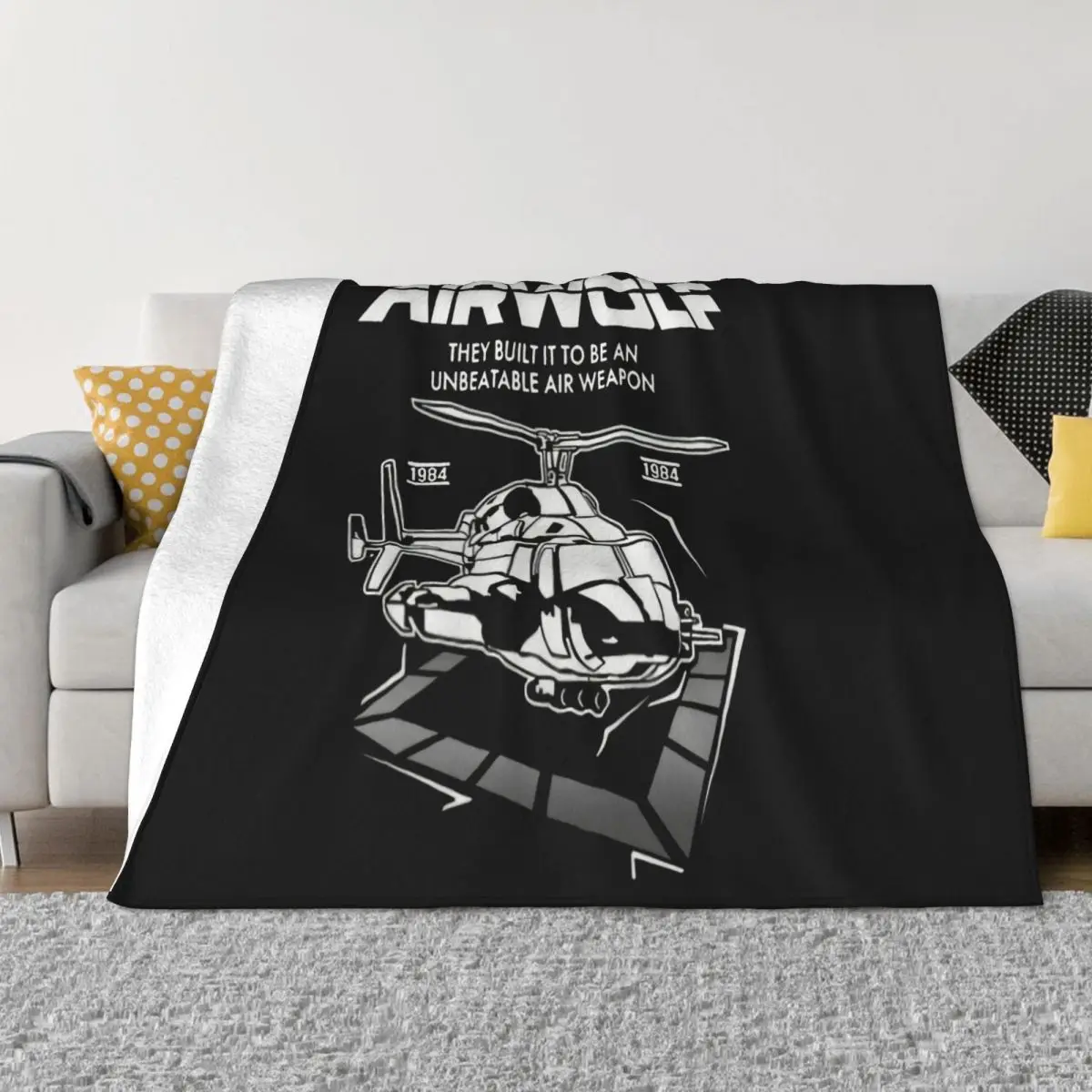 Airwolf 80S Retro Tv Programme Helicopter Grose Size S 5Xl Unique Hot Music Newest Top Throw Blanket