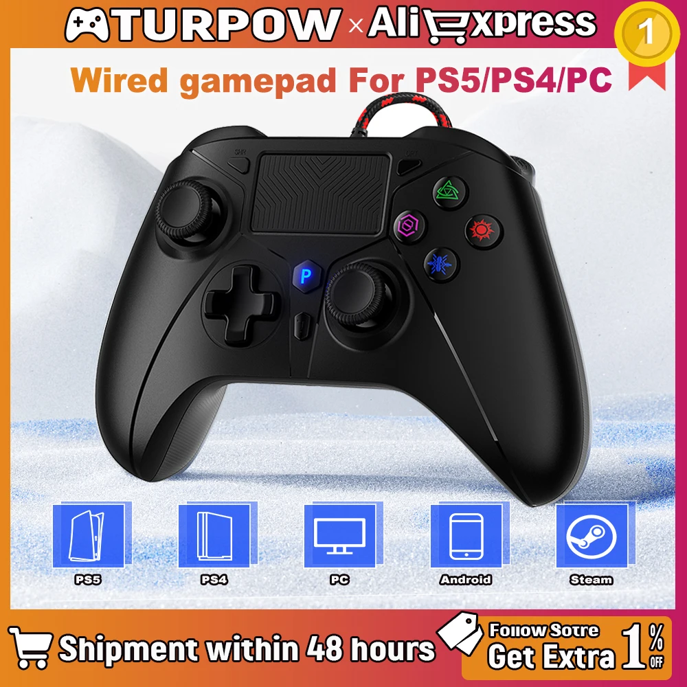 Gamepad For PS5/PC Console Wired Dualsense Support Vibration Function/Turbo/3.5mm Trrs/Programming Turpow ps5 game controller