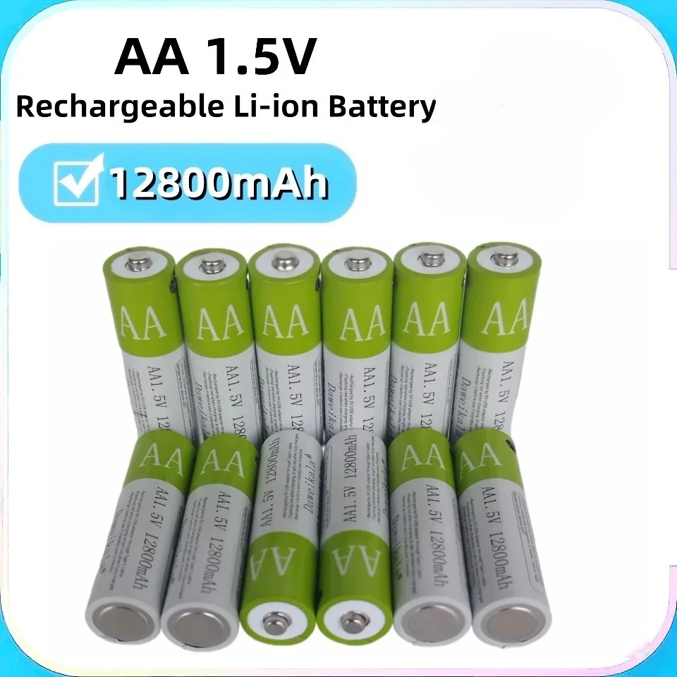 

1.5V AA/AAA USB Rechargeable Lithium ion Battery 12800mAh/3000mAh for Remote Control/Mouse/Electric Toys+Includes Type-C Cable