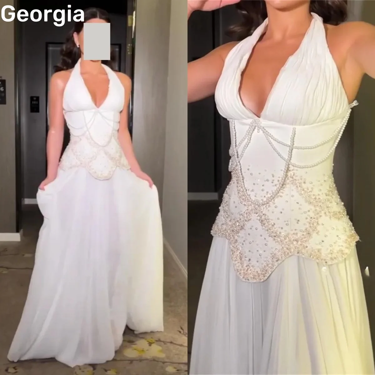 Beadings Customize A-Line Halter Elegant Party Dresses For Women Sleeveless Floor-Length Wedding Party Dress Zipper Up Wedding