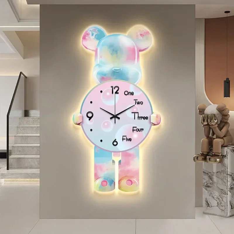 40x21CM Creative Wall Clock Cartoon Fashion Living Room Silent Art Clock Simple Modern Watch Wall Home Decoration Bear