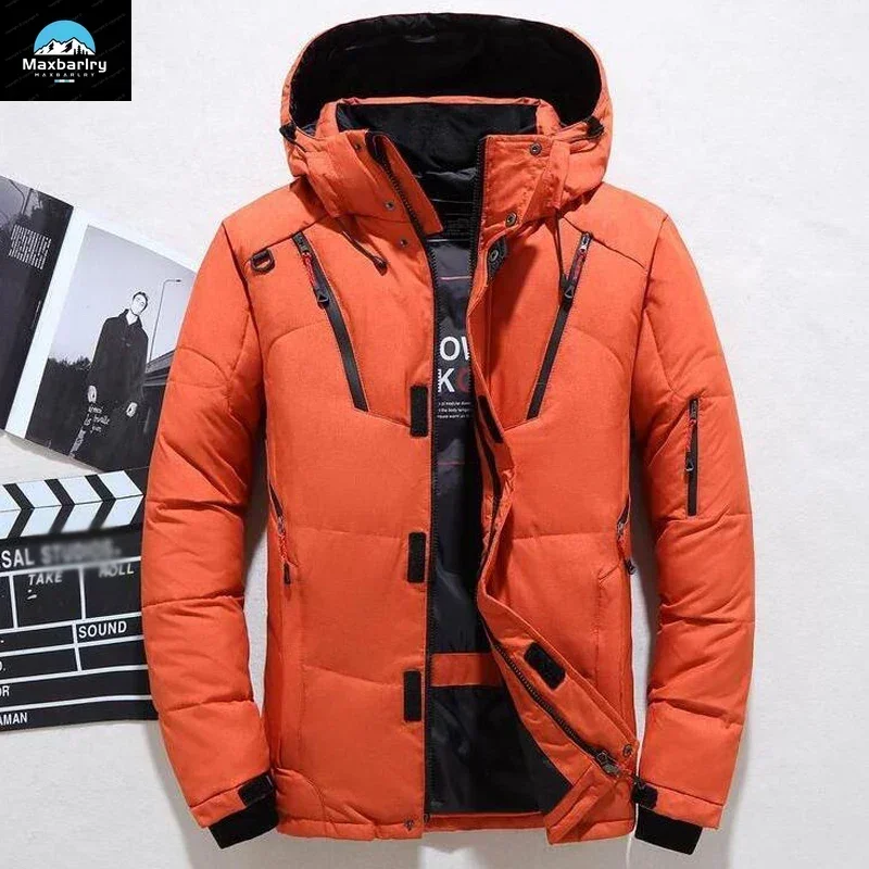 Chaqueta de plumón de pato blanco para hombre, Parkas de lujo con capucha, abrigo de nieve acolchado grueso y cálido para exteriores, ropa de talla