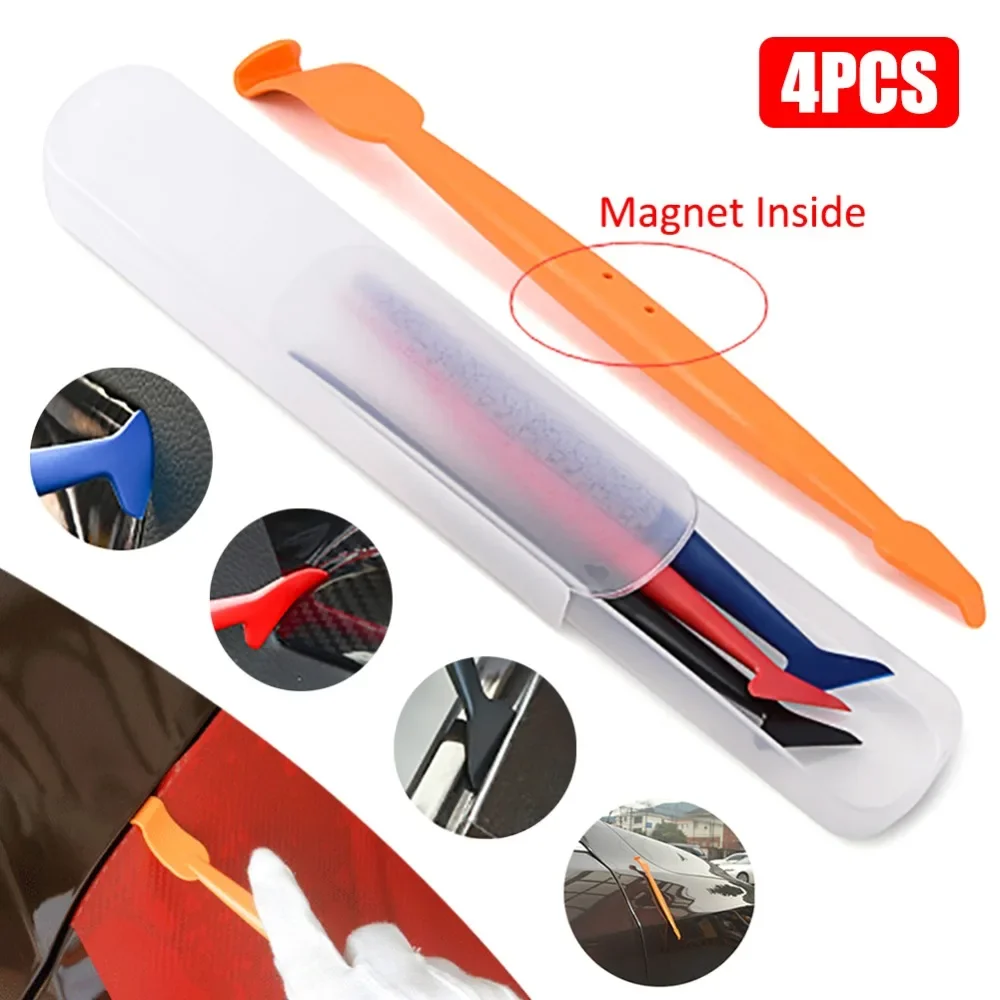 4PCS Vinyl Car Wrap Squeegee Set Carbon Fiber Window Tint Foil Film Magnet Scraper Tools Kit Auto Sticker Wrapping Accessories