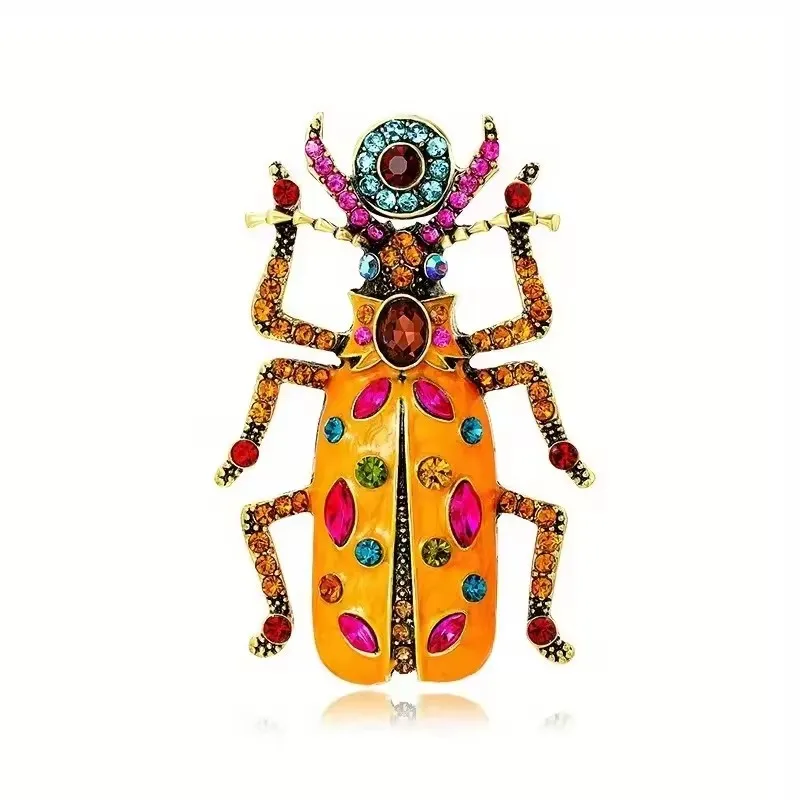 Women Rhinestone Beetle Brooches Colorful Enamel Insect Pin Crystal Alloy Scarab Brooch Coat Suit Decoration Jewelry Gift