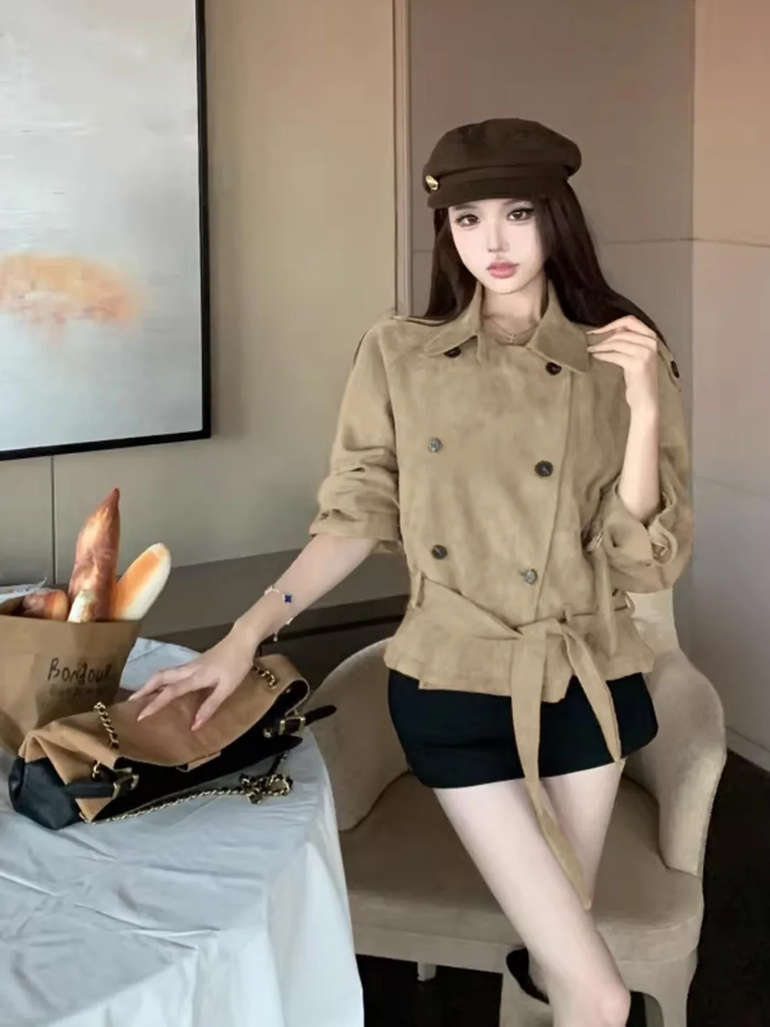 

Fashionable Short Stand Collar Jacket Women's Retro Casual Style Versatile Outerwear Spring 2026 Polyester Fiber Long Sleeve