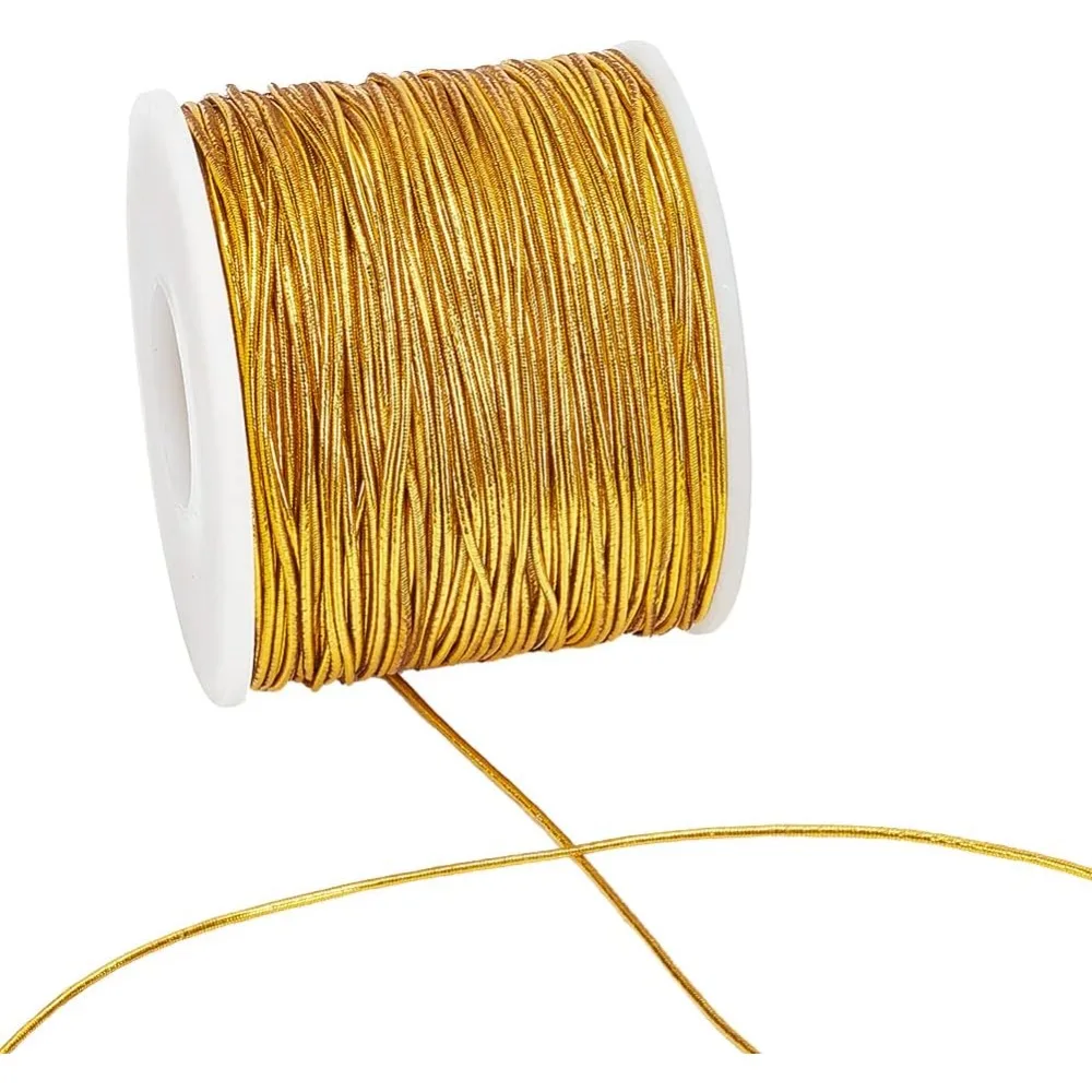 

Christmas Gold Cord 1mm 109 Yards Metallic Tinsel Elastic Cord Polyester Ribbon Stretch Beading Cord Braids Hair Elastic Cords