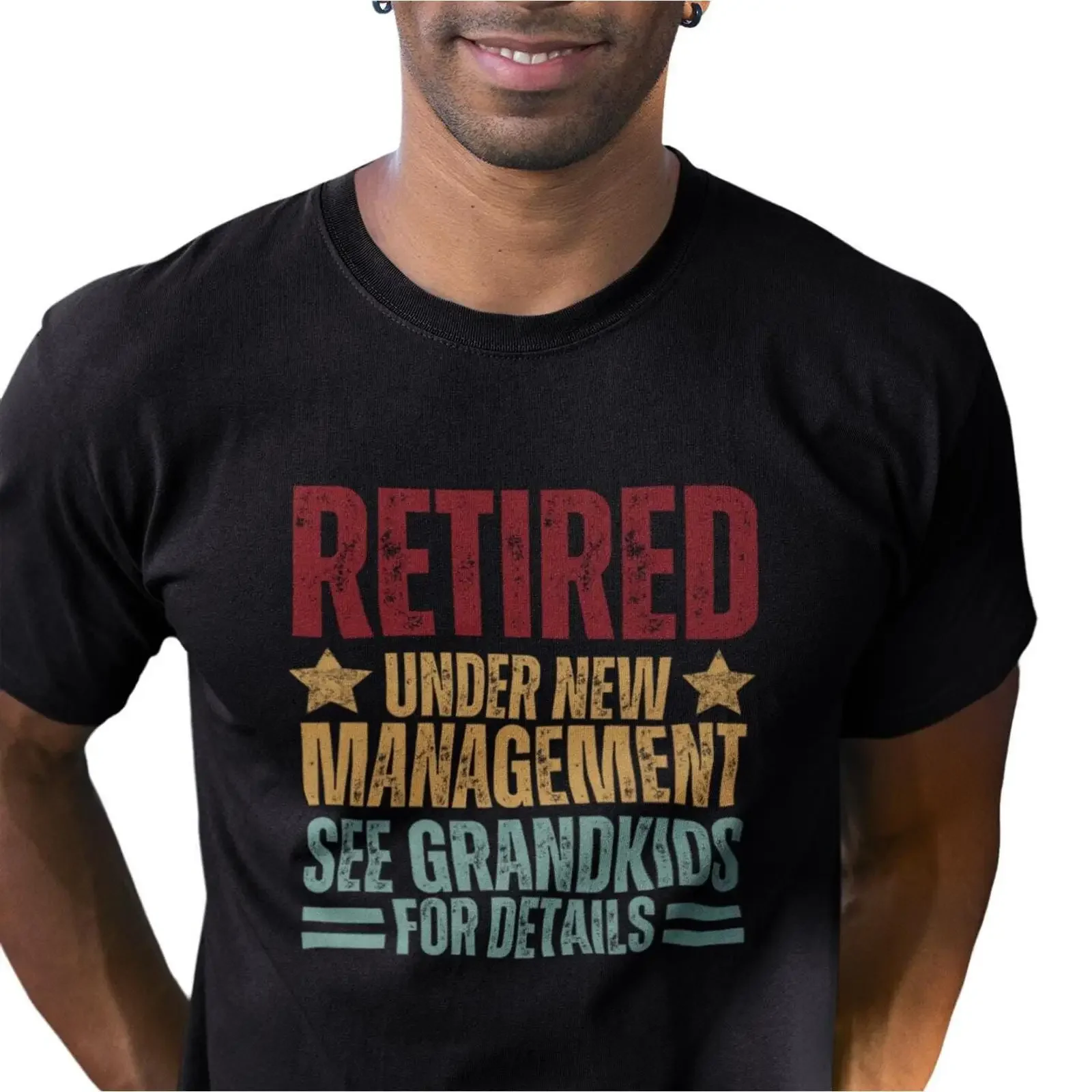 Retired Under New Management T Shirt Grandpa Grandma Retirement  vintage Washed Top For Everyday Wear Breathable Stretched