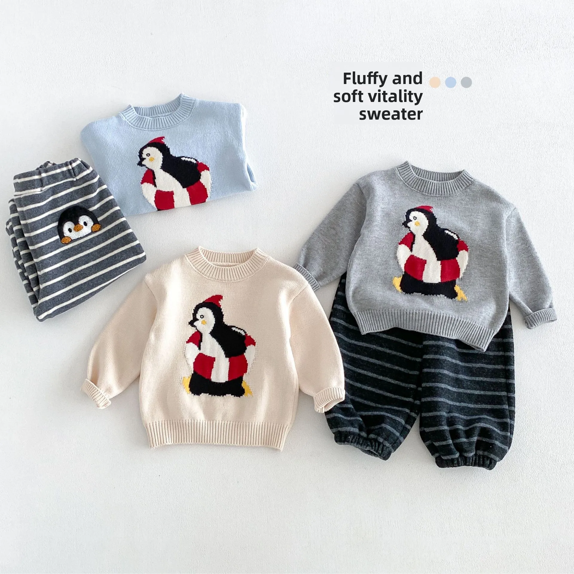 2026 New Fall Winter Boys Penguin Jacquard Sweater | Cartoon Knit Pullover | Thick Warm Crewneck Top