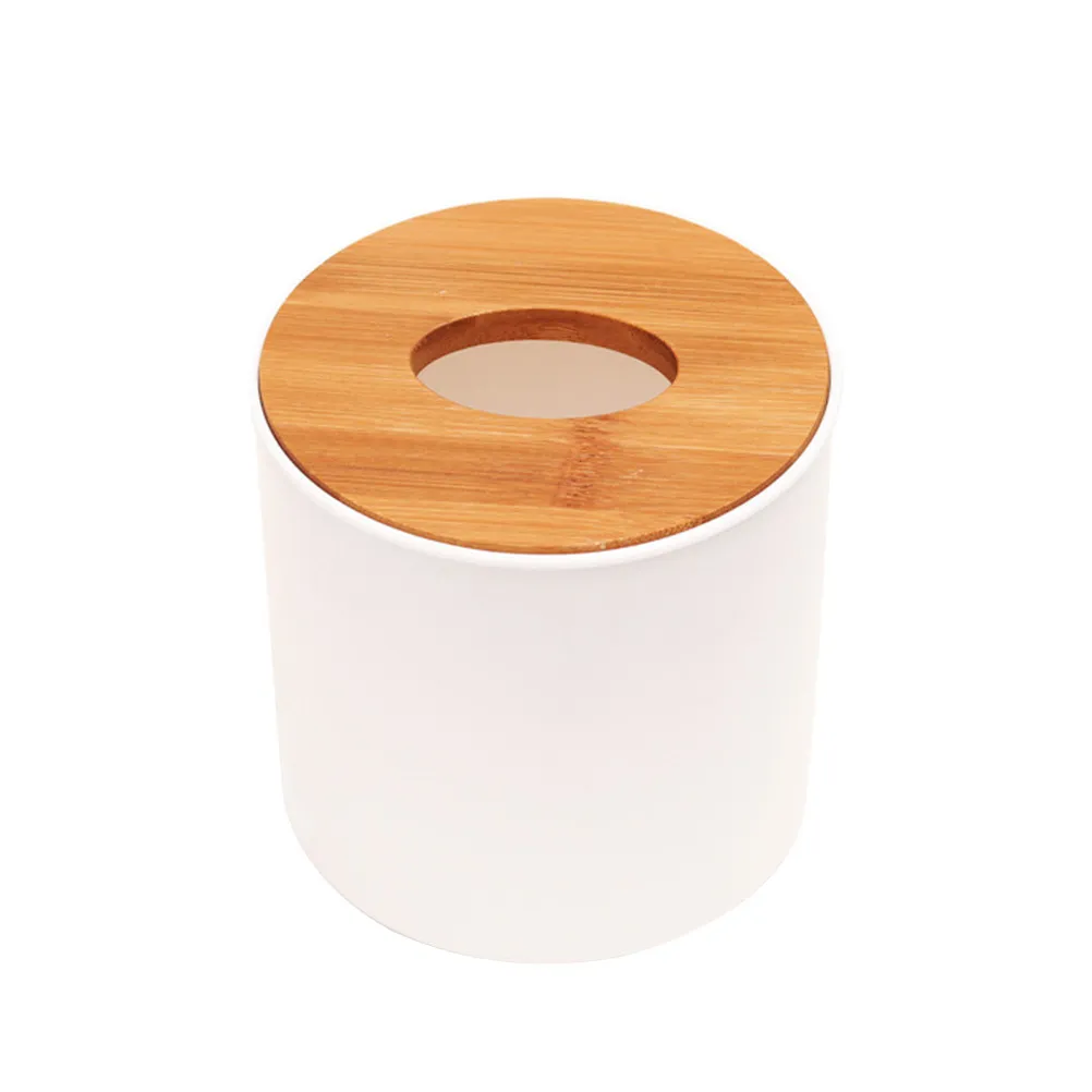 2Pcs Tissue Box Plastic Cylindrical Form Wooden Cover Kitchen Bathroom Home Office Tissue Paper Holder Decorative Organizer