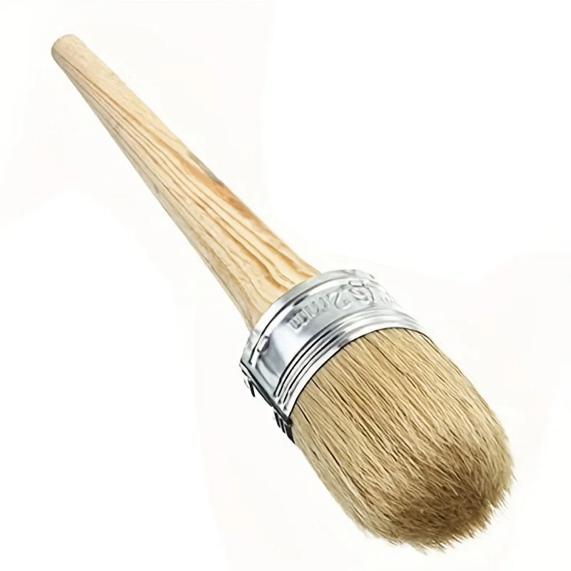 1pc Professional Round Paint Brush For Chalk And Wax - Natural Wood Handle, Soft Beige Bristles, Ideal DIY Folk Art Painting & W