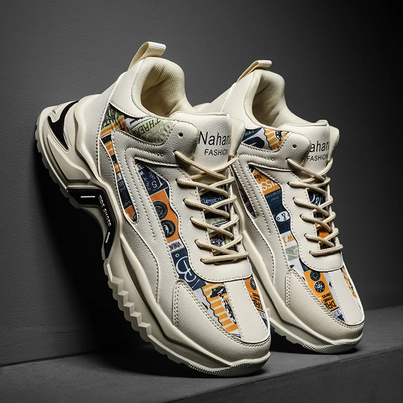 

Spring 2025 Men's High-Top Running oes Breathable Dad Sneakers Korean Sle Versatile White Sneakers Trendy Rubber Sole