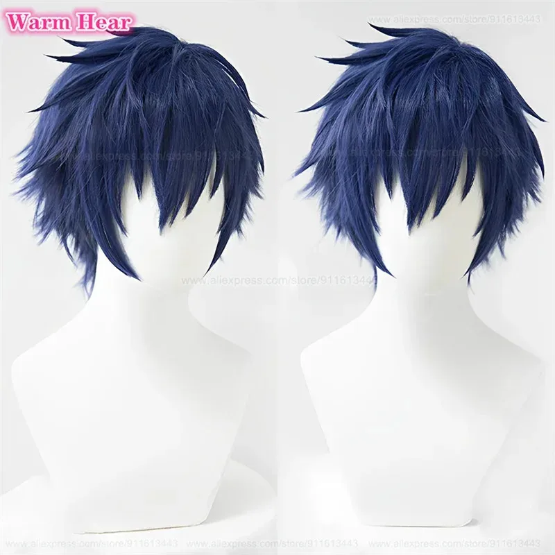 

Game ES Synthetic Hair Sazanami Jun Unisex 30cm Blue Cosplay Wig Heat Resistant Hair Halloween Party Role Play Wigs + A Wig Cap