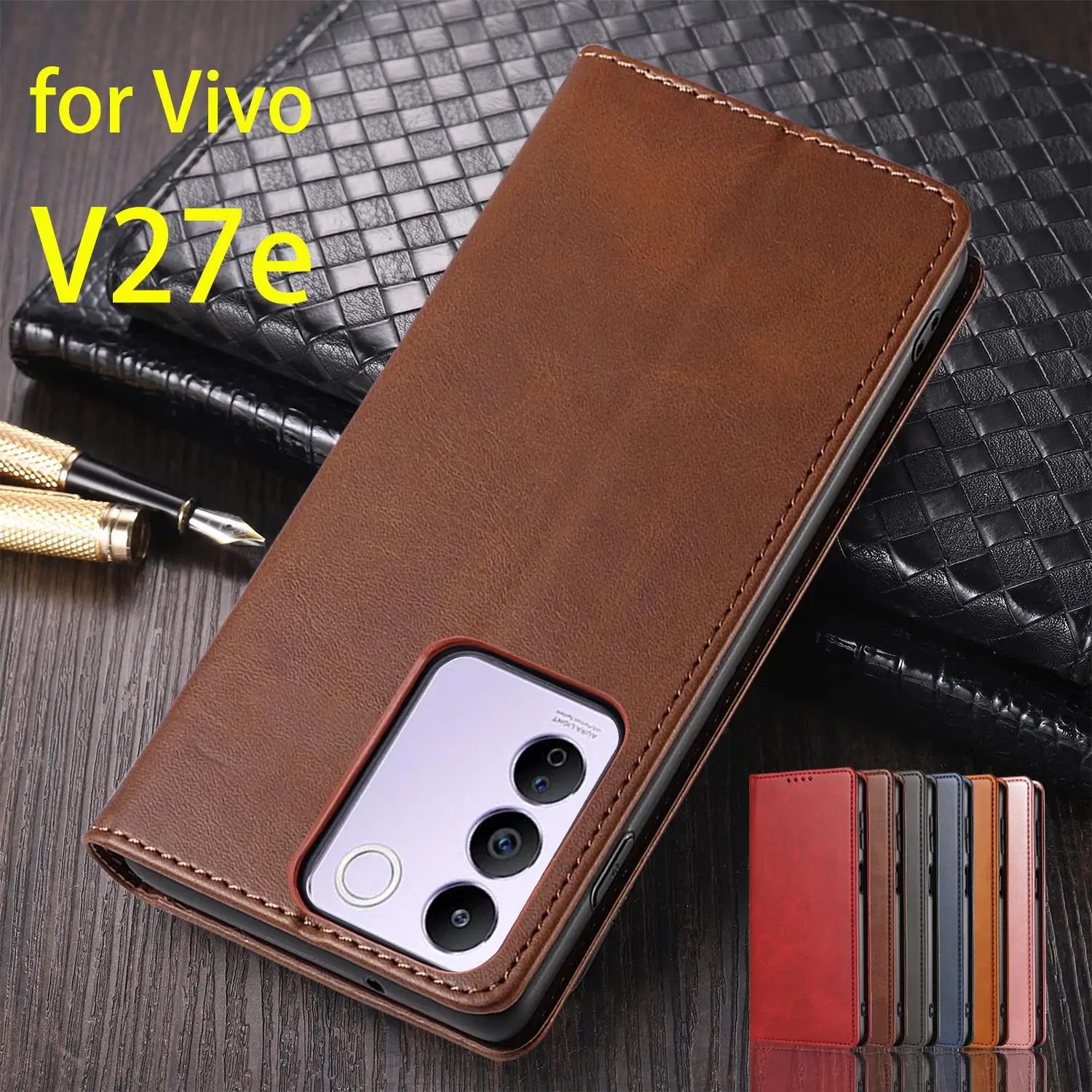 

Magnetic Attraction Cover Leather Case for Vivo V27e / Vivo V 27e Flip Case Card Holder Holster Wallet Case Fundas Coque