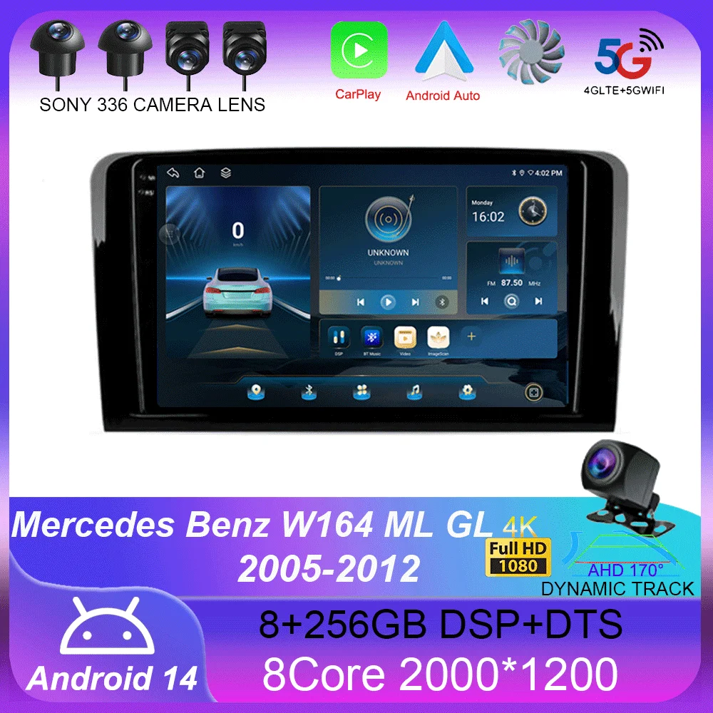 Android 14CarPlay  Auto Car Radio For Mercedes Benz W164 ML GL 2005-2012 GPS Navigation Multimedia Video Player 2Din Stereo WIFI