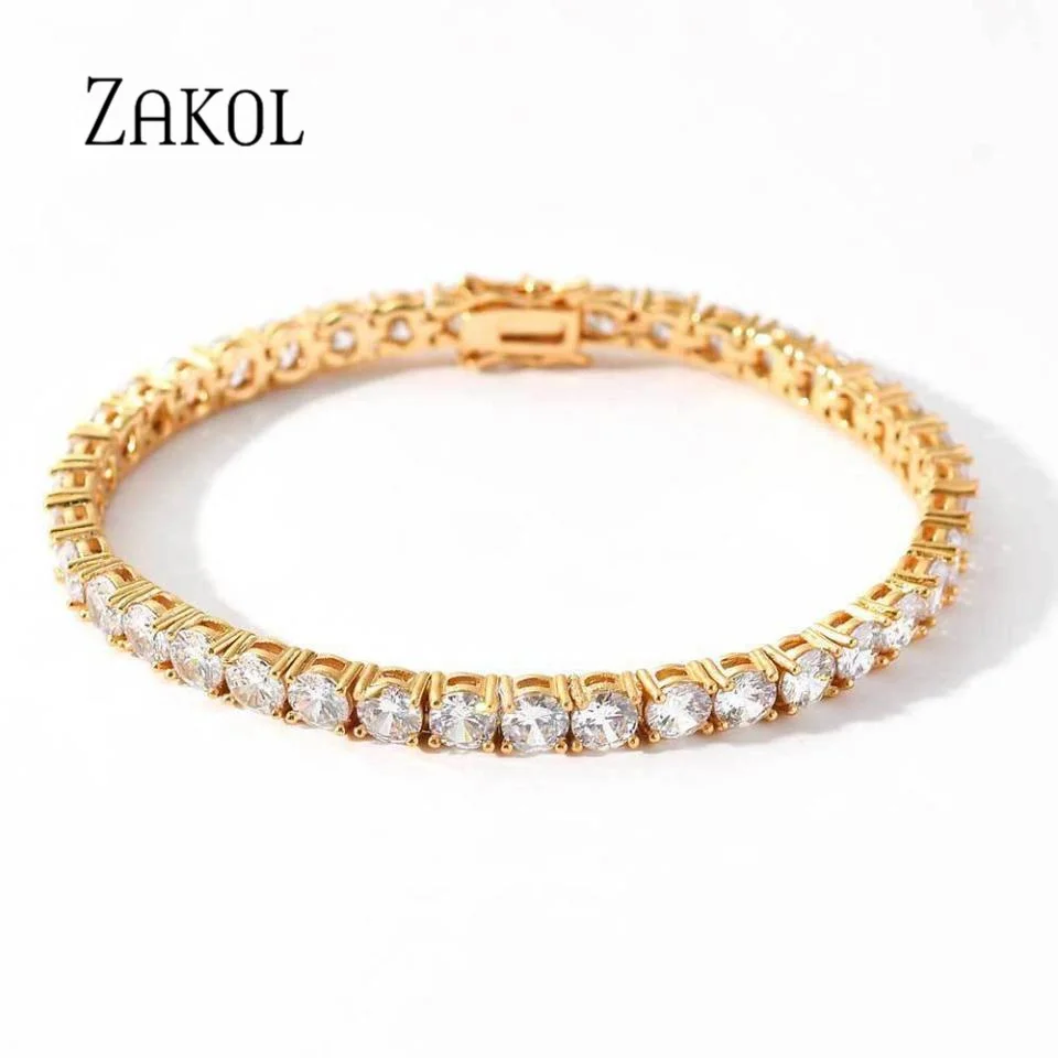 ZAKOL Luxurious Fashion Gold Color Bamboo Slub Inlaid Round Zircon Bracelet For Women Elegant Exquisite Daily Wear Jewelry