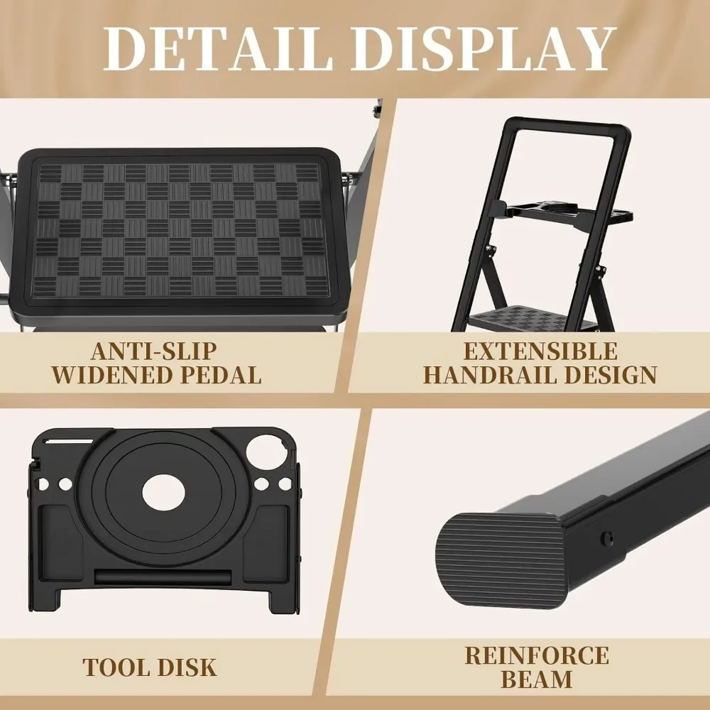 Step Ladder Folding Step Stool, Portable Sturdy Steel Ladder Stool for Adults with Anti-Slip Wide Pedals Home Outdoor Kitchen