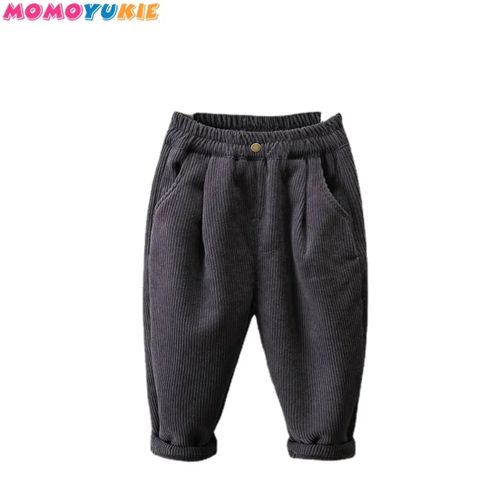 Autumn Winter simple Fashion Harajuku Sweatpants Thick Warm Fleece Children Pants Corduroy Trousers Harem Pant Casual Streetwear