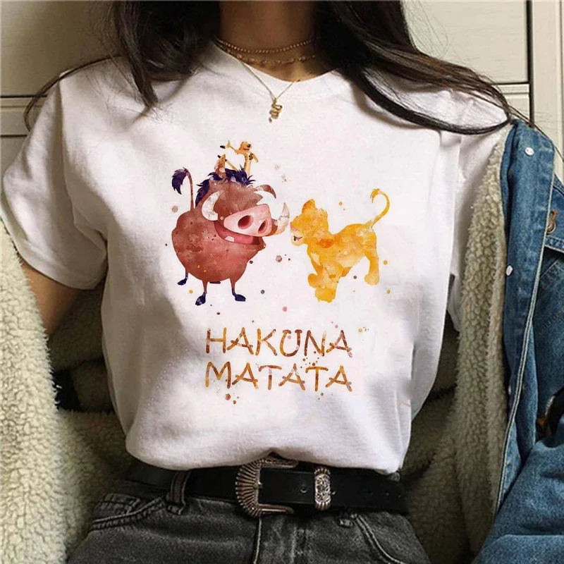 New Kawaii Disney Hakuna Matata Cute Women T Shirt Harajuku 90s The Lion King T-shirt Cartoon Tshirt Graphic Top Tees Female