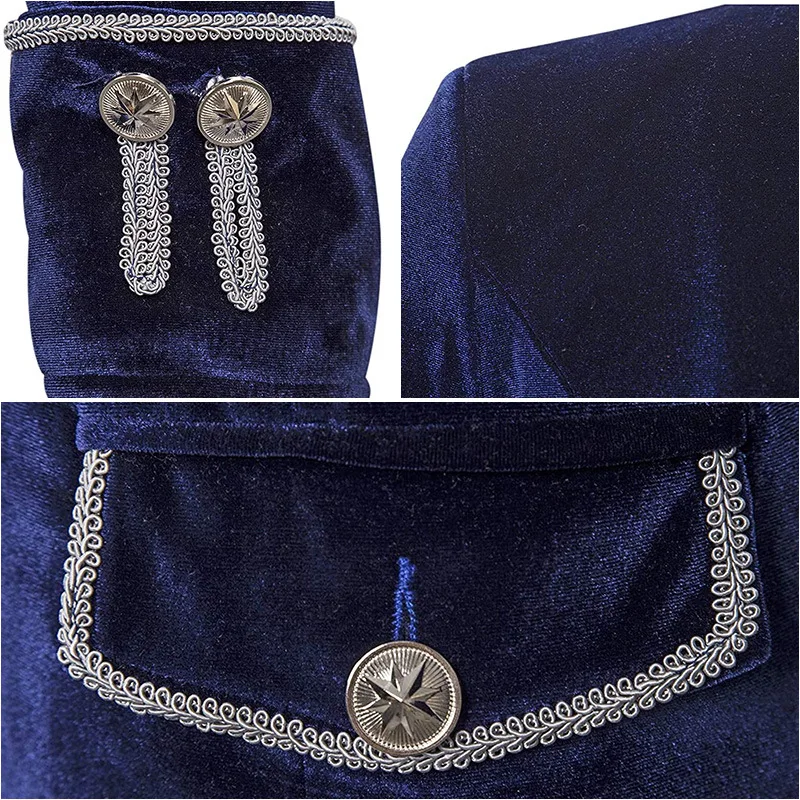 معطف رجالي لعيد الميلاد بلون سادة، زي مخملي عتيق Steampunk، ياقة واقفة، أزياء المهرجانات، أزياء الهالوين