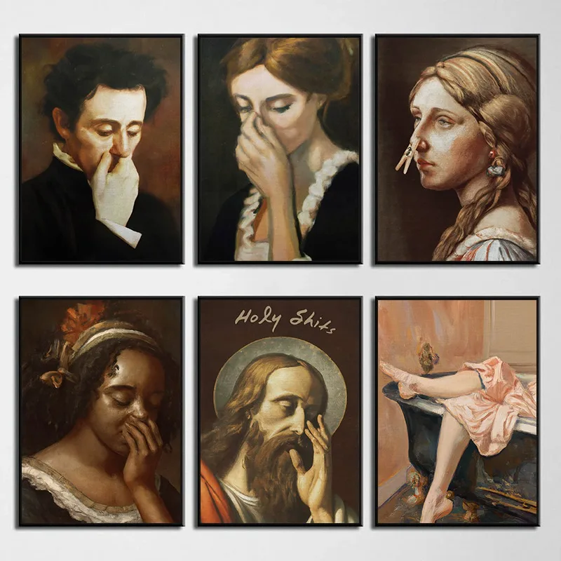 Vintage Midcentury Lady Men Bad Smell Funny Bathroom Classical Poster Prints Wall Art Pictures Canvas Painting Toilet Home De