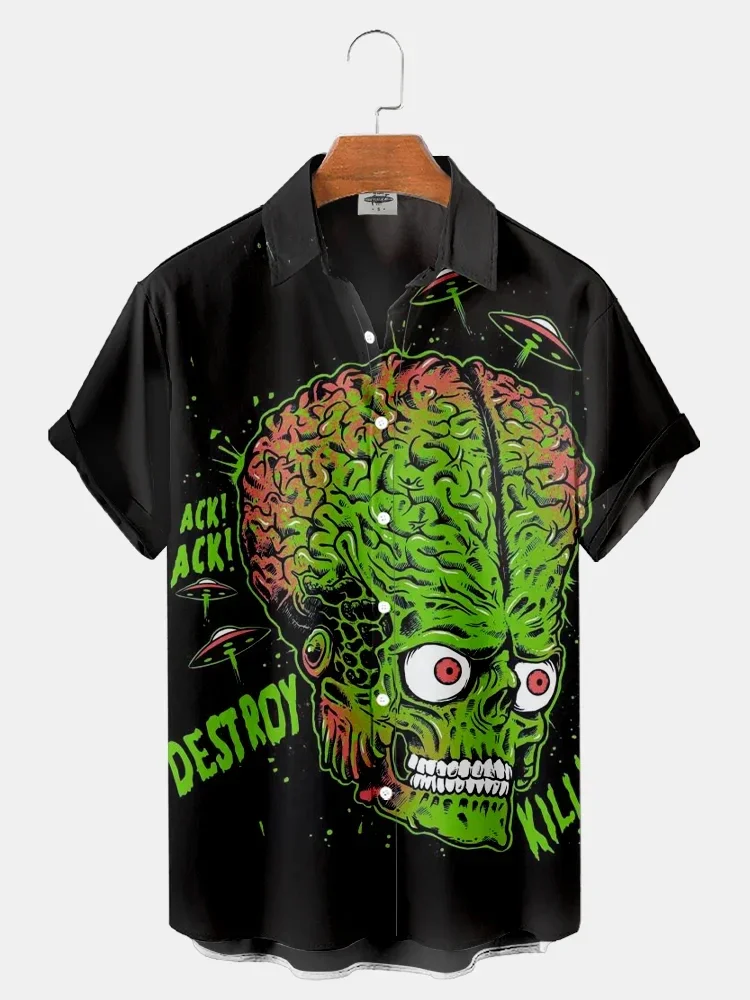 Summer Men's Shirts 3d Printed Monster Skull Funny Shirt for Male Button Oversized shirt Hawaiian Harajuku Men Clothing