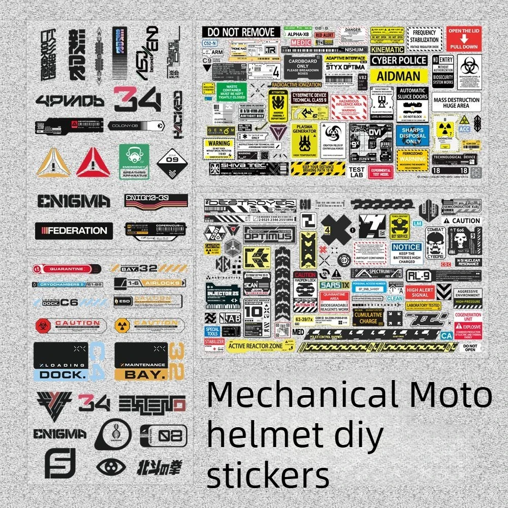 A Set Cyberpunk Mechanical Moto Sticker Diy English QR Code Label Vinyl Decal Off Road Car Decoration Luggage Box Helmet Sticker