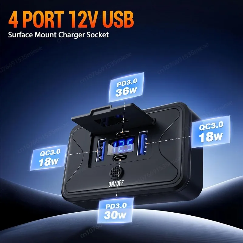 

1-2 Pack 78W 4 Port 12V USB Outlet Dual 36W PD & Dual 18W QC3.0 Fast Charger Wall Mount Panel with Voltmeter for RV Bus Truck
