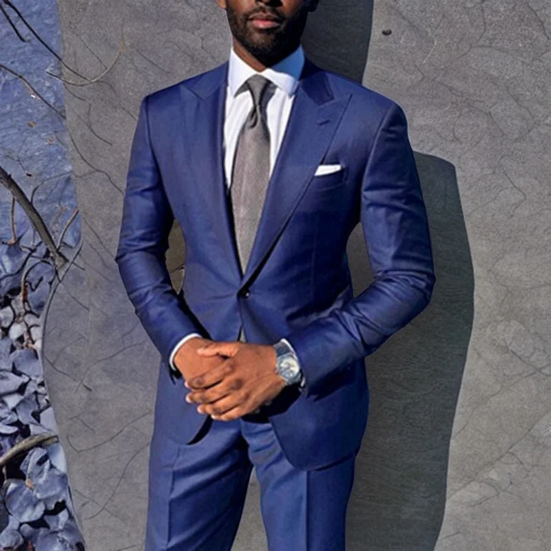 African Style 2 Piece Slim Fit Men's Suits for Formal Business Jacket with Pants Custom Wedding Groom Tuxedo Male Attire