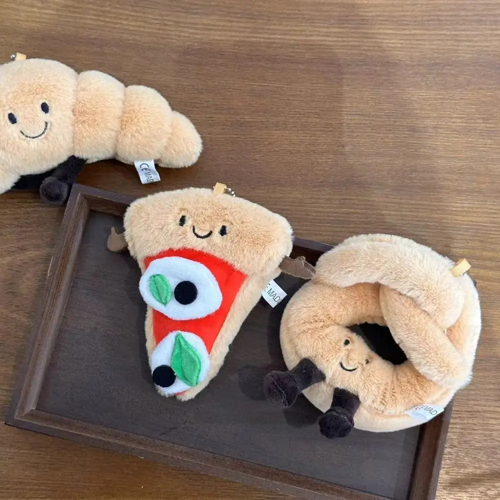 Cute Plush Pizza Bread Pendant Cartoon Hanging Ornament Croissant Keychain Stuffed Doll Bag Pendant Bag Accessories