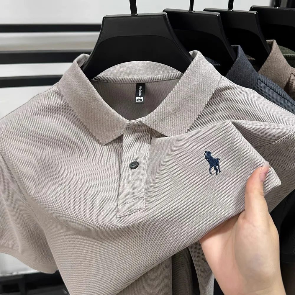

100% pure cotton men's polo shirt high-quality short sleeve designer brand Pony embroidered lapel T-shirt business casual top
