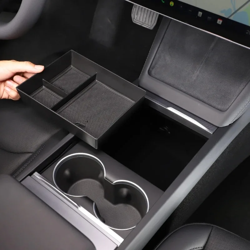 

For Tesla Model 3 2023-2025 Model Y 2025 ABS Black Car Center Console Armrest Storage Box Organizer Interior Ccr Accessories