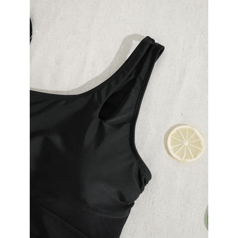 2025Popular Sports Swimsuit Drawstring Bag Chest Pad Ladies' Mesh Stitching Sexy One Piece Swimsuit Suit