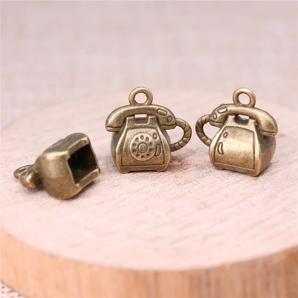 8pcs 13x13x8mm(0.51x0.51x0.31inch) 2 Colors Retro 3D Phone Charms Zinc Alloy Materials Jewelry Making