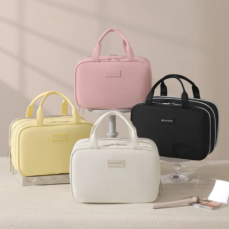 B 2026 New Large Capacity Cosmetic Bag Female Travel Wash Handbag Double Zipper Travel Makeup Brush Toiletries Storage Bag
