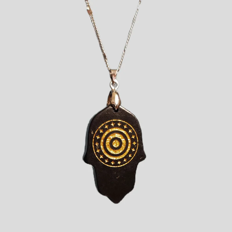 Eye Hamsa Shungite Pendant Hand of Fatima with 250mm Rope Chain Necklace Khamsah Fortune Charm