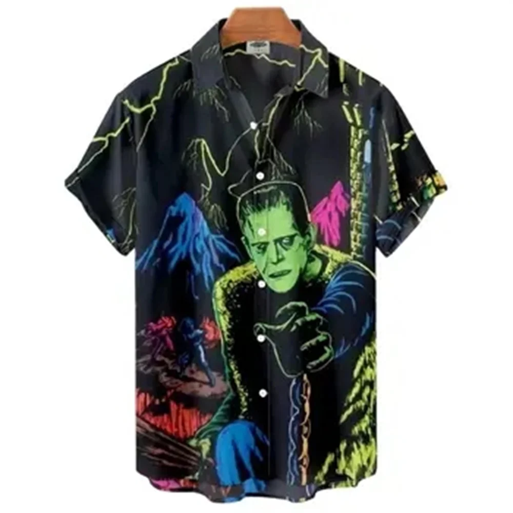 3D Printed Halloween Horror Bloody Shirts Mens Casual Fashion Hawaiian Beach Shirts Men Designer Clothing Womens Button Lapel To