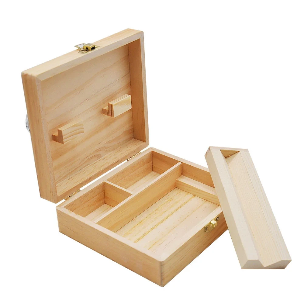 1pcs Wooden Stash Box Lock Movable Rolling Tray for Smoke Accessories Operationed Trays Bamboo Storage Container Organizer Porta