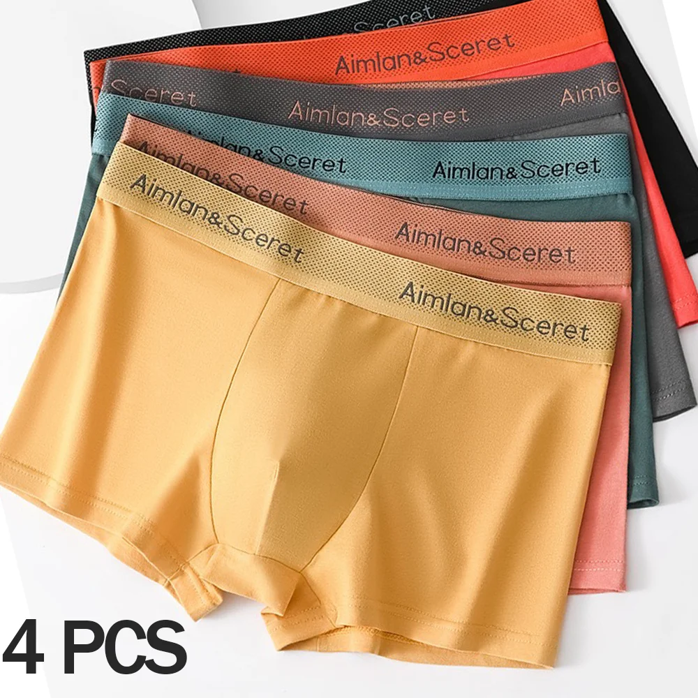 

4Pcs Men Underwear Sporty Boxers Plus Size Youth Boxer Shorts Comfortable Breathable Flat Pants Men's Square Panties Briefs Gift