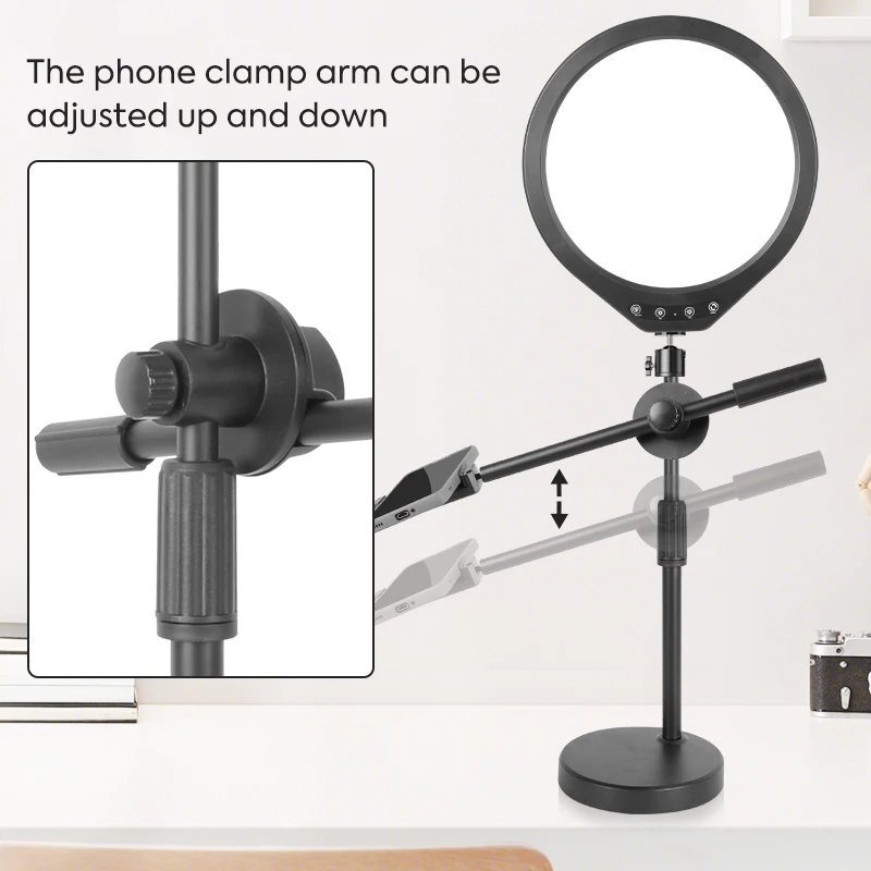 Zestaw lampa pierścieniowa, pełnoekranowy 12-calowy lampa wideo 3000-6000k z podstawka biurowa i ramię wysięgnika uchwytem na telefon do jedzenia lub sesji stołowych